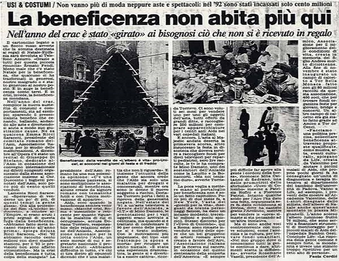 Corriere 06/01/1993 La beneficenza non abita più qui